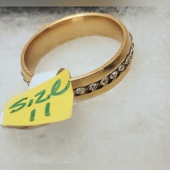 Stainless Steel Gold Plated Band w/ Crystals - Picture 1 of 7